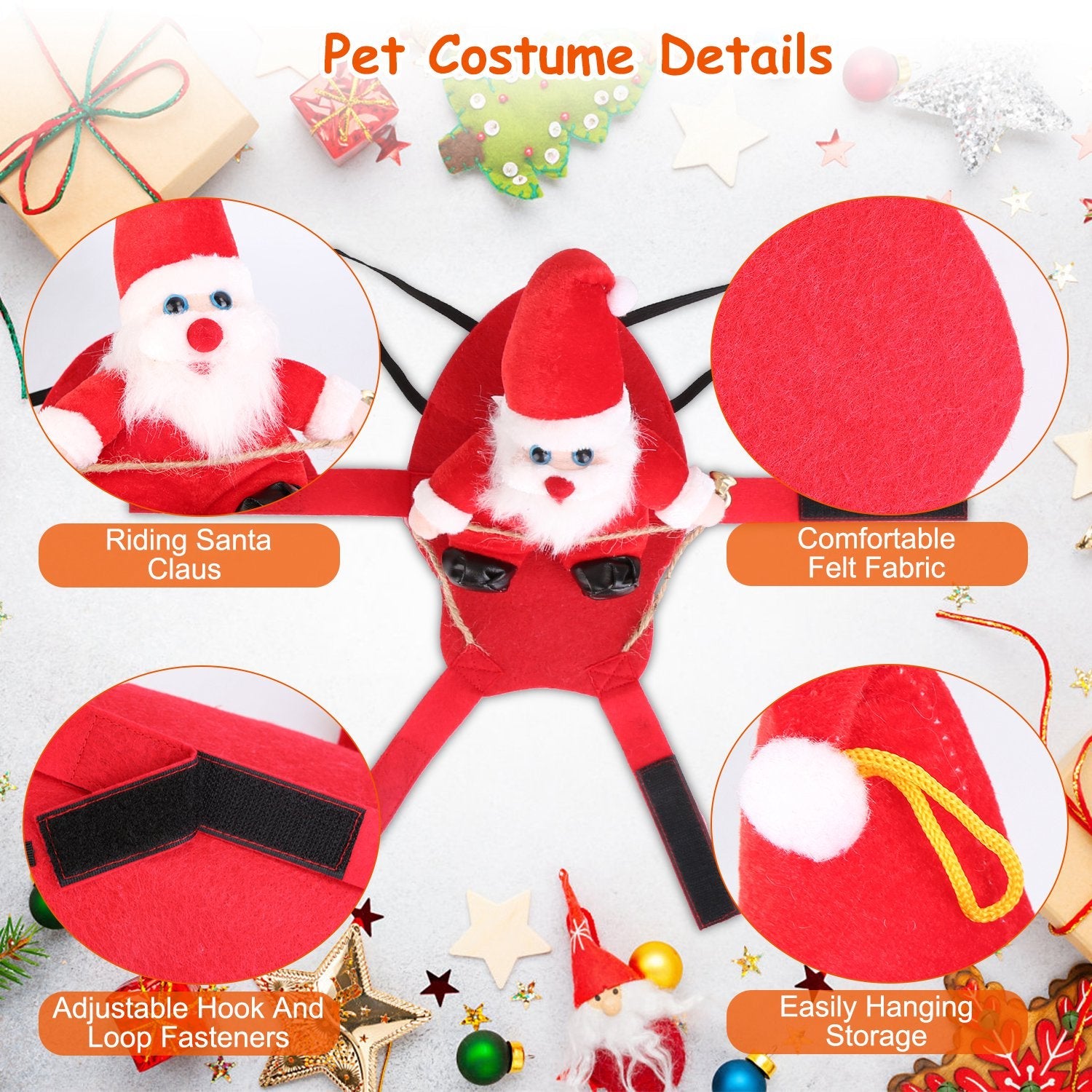 S-M-L-XL Options -- 1Pc Pet Christmas Costumes Red Winter Coat for Dog Riding Santa Claus with Bell Clothes New Year Outfit Cosplay Costumes Party Dress up for Cats