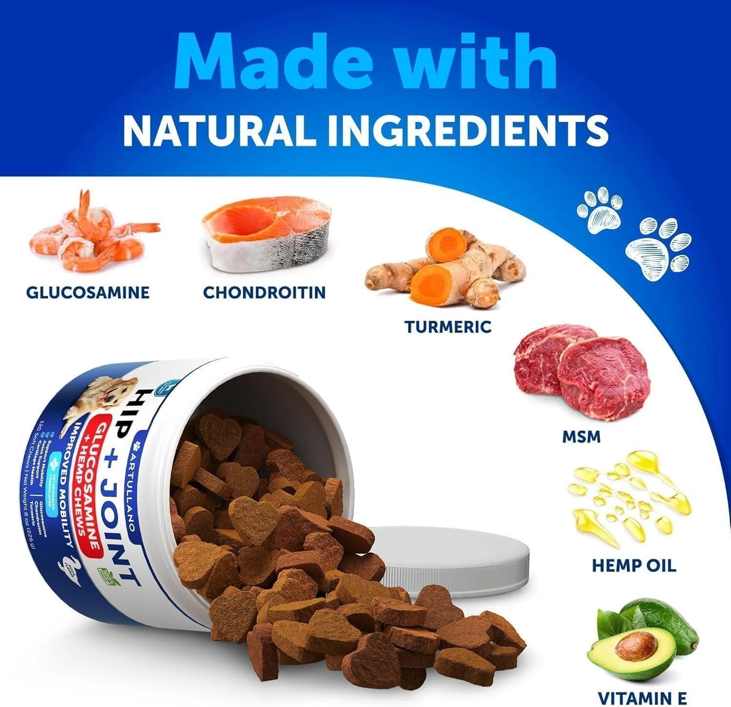 Hemp Hip & Joint Supplement for Dogs 240 Count 2-Pack Glucosamine Chondroitin & MSM