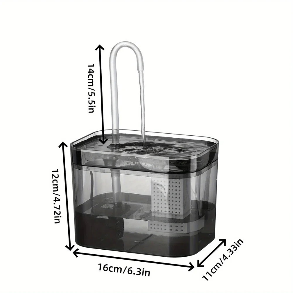 Cat Water Fountain with USB Auto Filter Recirculate Transparent Black Cat Drinker Ultra-Quiet Automatic Pet Drinking Dispenser