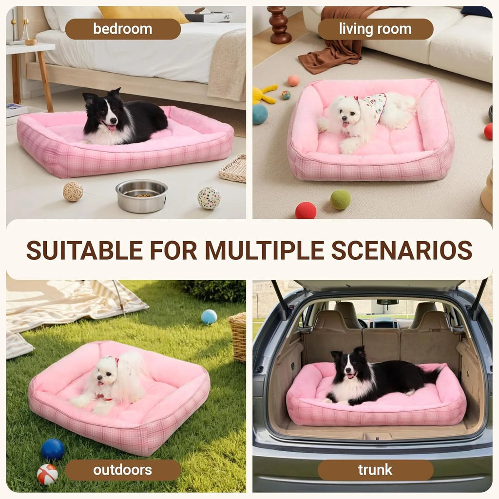Dog Beds for Small Medium Dogs & Cats, Orthopedic Sleeping Pet Bed for Couch with Durable Puppy Cuddler and Anti-Slip Bottom Machine Washable((Pink)