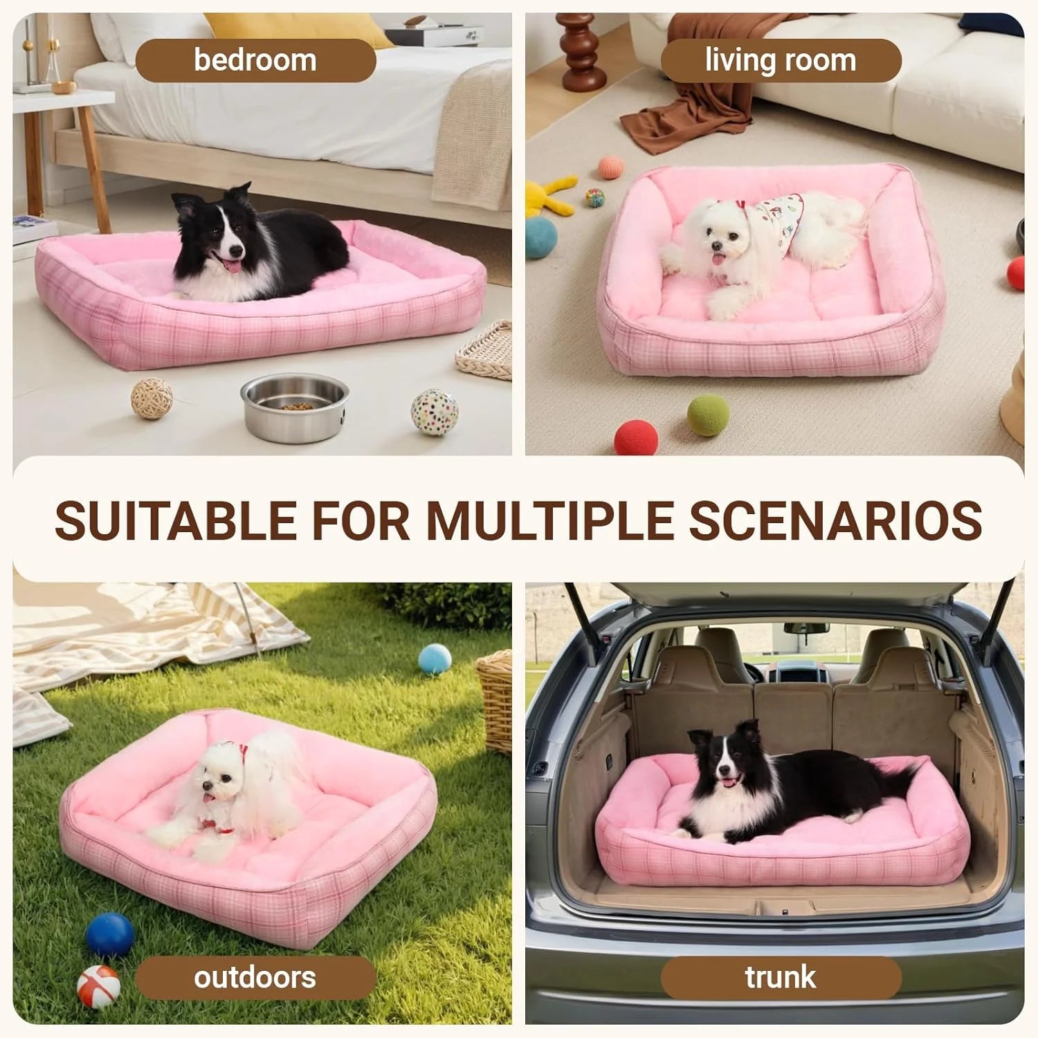 Dog Beds for Small Medium Dogs & Cats, Orthopedic Sleeping Pet Bed for Couch with Durable Puppy Cuddler and Anti-Slip Bottom Machine Washable((Pink)