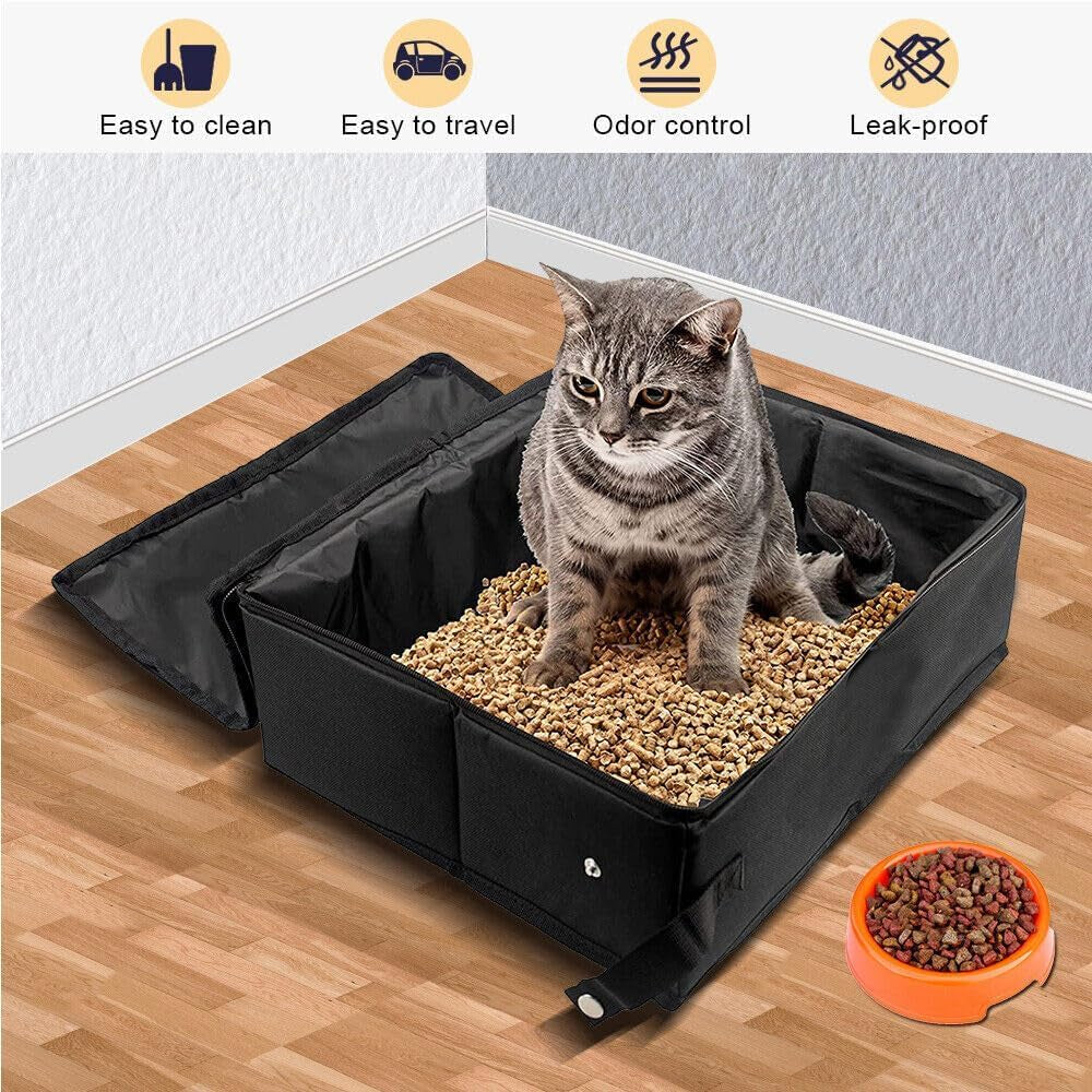 Travel Litter Box with Zipped Lid, Foldable Travel Litter Box, No Leakage, No Smell, Waterproof, Easy to Carry, Easy to Use in Hotels, Car