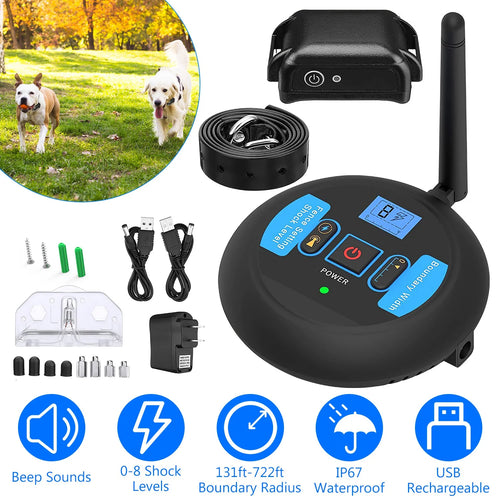 1Set Wireless Electric Dog Fence Pet Shock Boundary Containment System Electric Training Collar for Small Medium Large Dogs