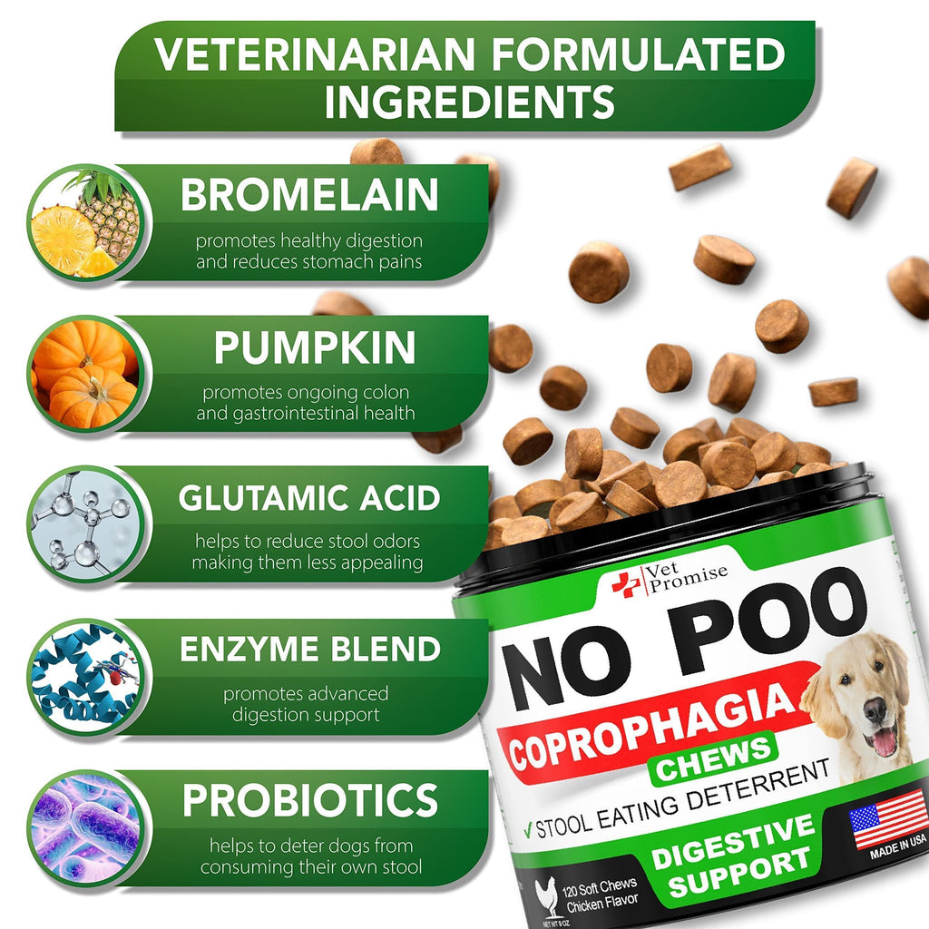 No Poo Chews for Dogs Coprophagia Stool-Eating Deterrent Probiotics 120 Count
