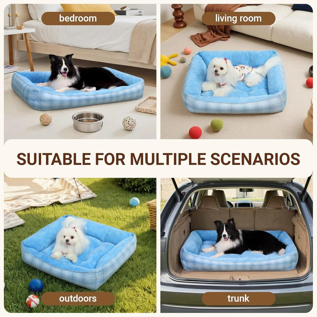 Dog Beds for Small Medium Dogs & Cats, Orthopedic Sleeping Pet Bed for Couch with Durable Puppy Cuddler and Anti-Slip Bottom Machine Washable (Blue)