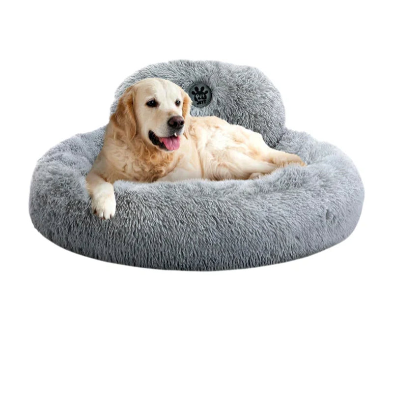 Petjett Calming Dog Beds Large Sized Dog - round Bed, Anti-Slip & Washable Super Soft Donut Bed, Fluffy Faux Fur Anti-Anxiety Premium Comfort Pet Bed, Fits Dogs - Bright Grey