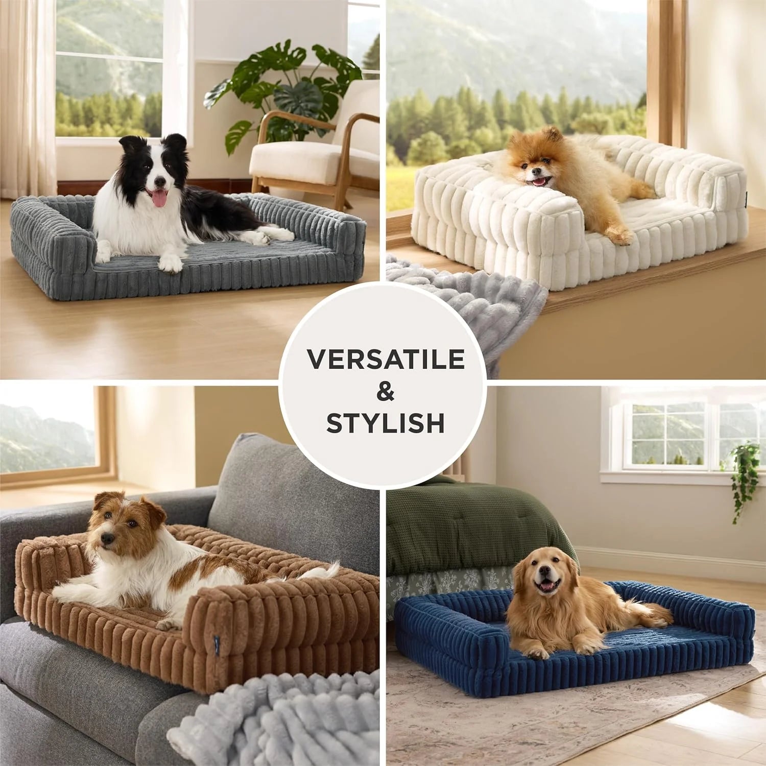 Orthopedic Dog Beds for Extra Large Dogs, Waterproof Memory Foam XL Pet Bed with Sides, Non-Slip and Egg-Crate Foam Big Dog Couch Sofa with Washable Removable Corduroy Cover, Grey