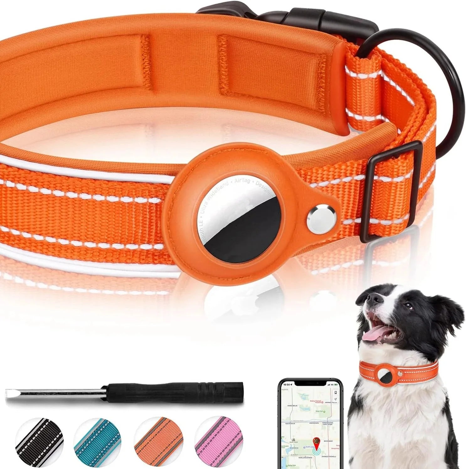 Reflective Airtag Dog Collar, Heavy Duty Dog Collar with Adjustable Airtag Holder Case Accessories for Large Dogs