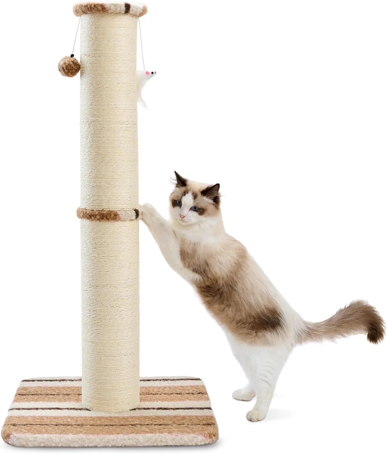 Cat Scratching Post 34 Inches Heavy Duty and Thick Scratching Post Sisal Rope with Hanging Ball and Mice for Indoor Cats