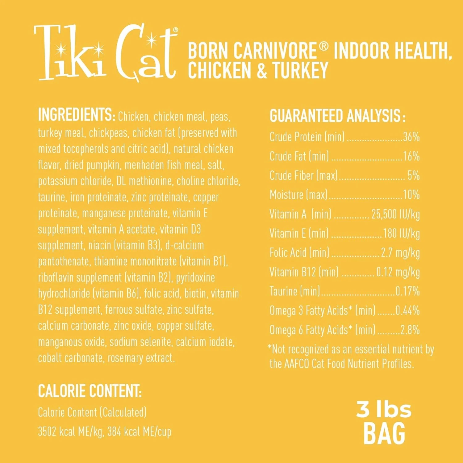 Cat Born Carnivore High Protein, Indoor Health, Chicken and Turkey Meal Recipe, Grain-Free Baked Kibble to Maximize Nutrients, Dry Cat Food, 3 Lb. Bag