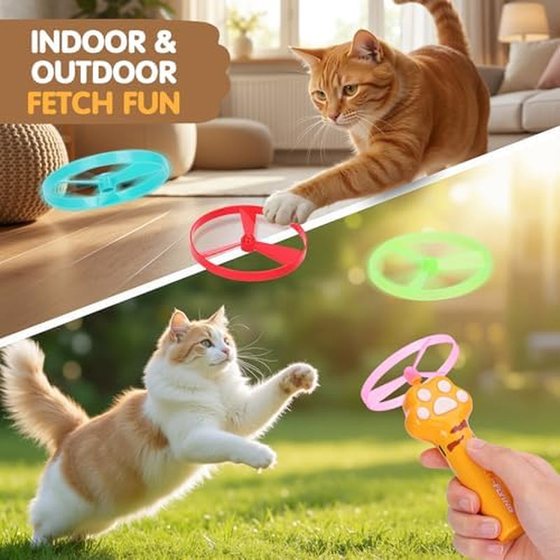 Cat Fetch Toy, Rechargeable Flying Disc Launcher with 6 Flying Discs, Cat Interactive Hunting Toys for Outdoor & Indoor