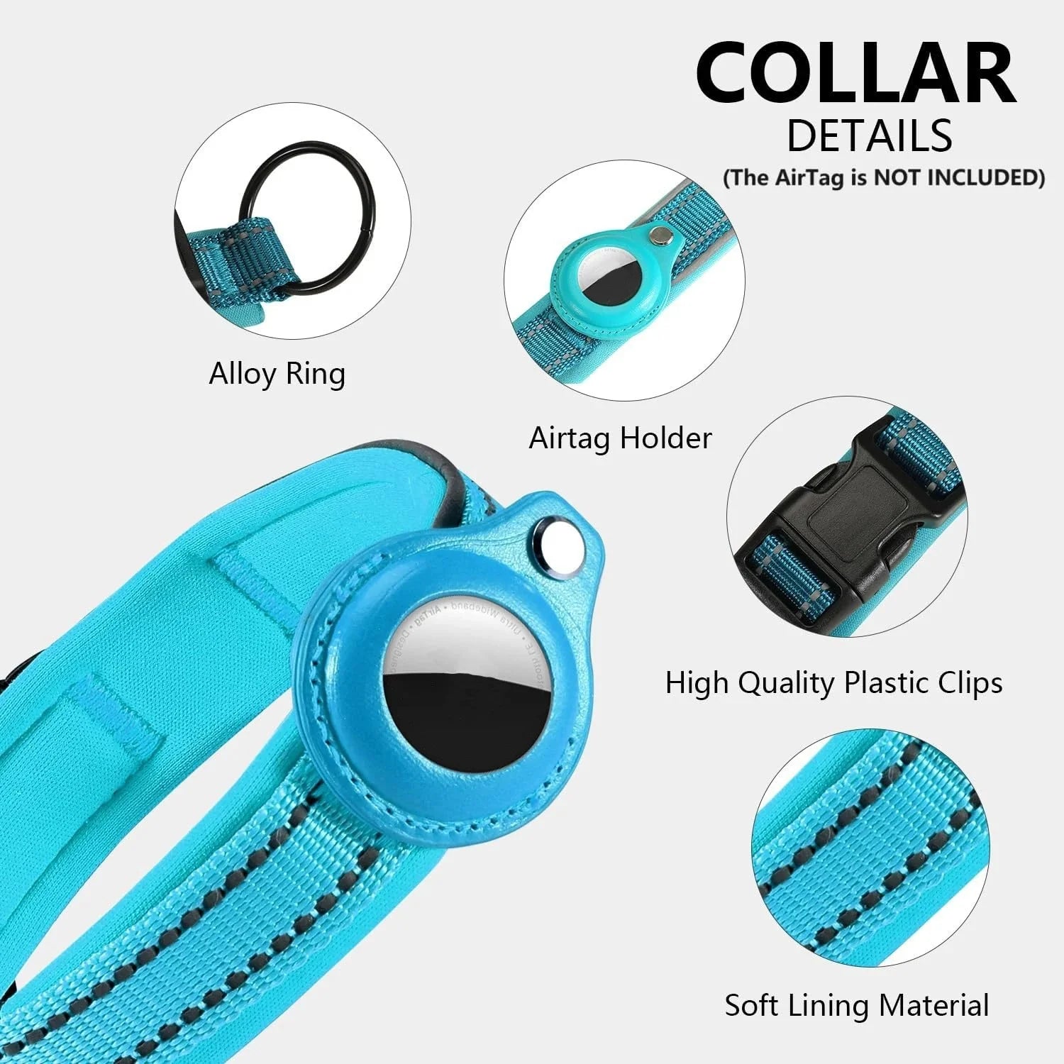 Reflective Airtag Dog Collar, Heavy Duty Dog Collar with Adjustable Airtag Holder Case Accessories for Large Dogs