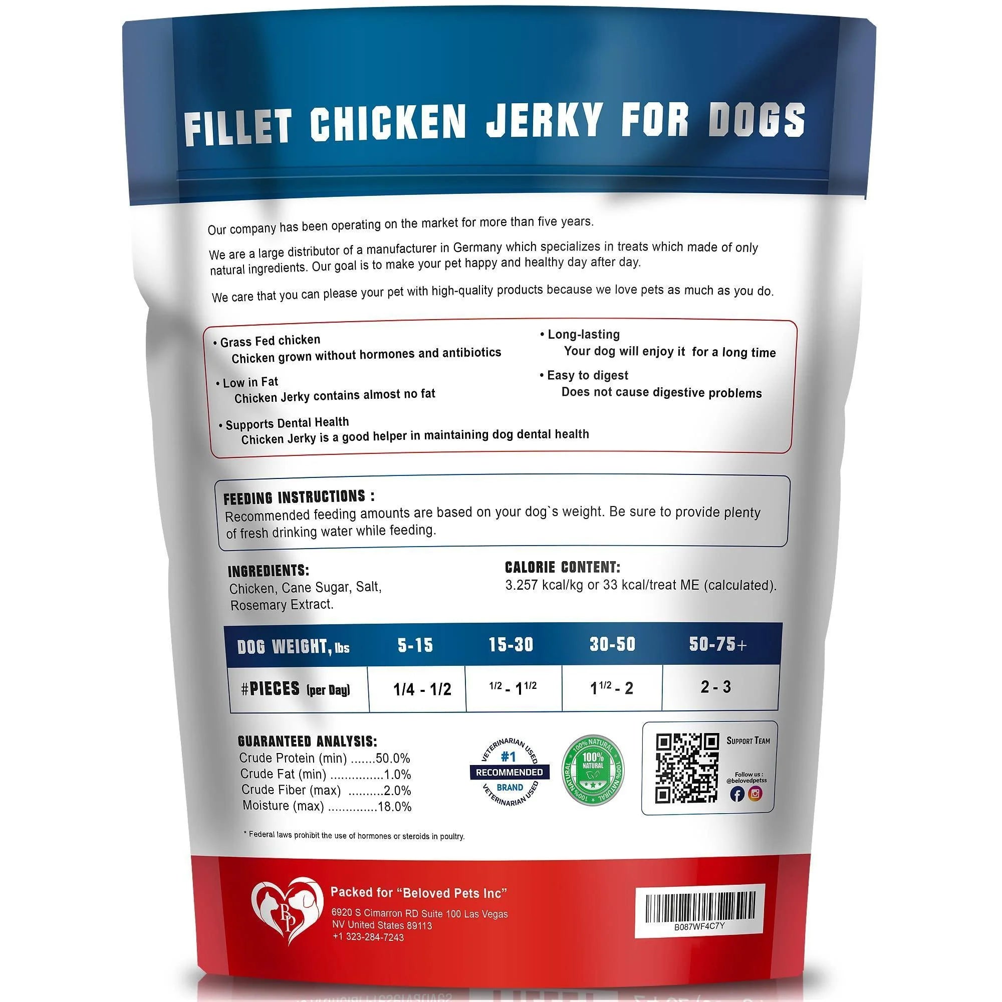 Chicken Jerky Dog Treats 1.5 Lb Human-Grade Grain-Free Dried Strips