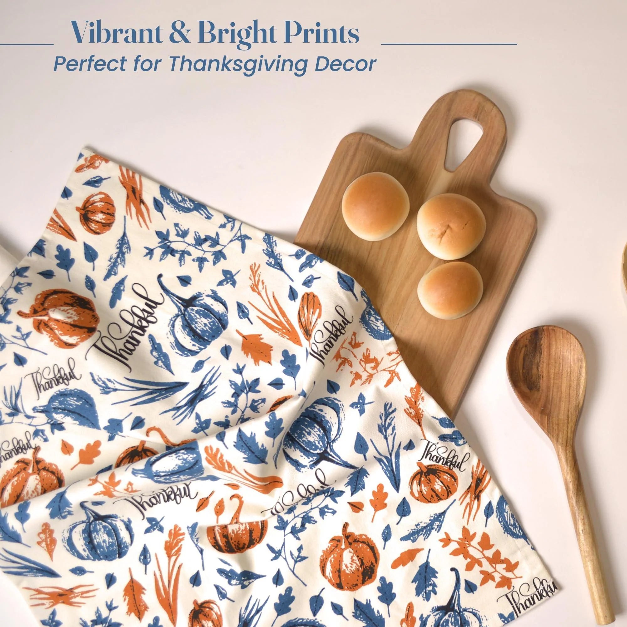 Set of 2 Thankful & Grateful Printed Dish Towels Hand Towels Boho Tea Towels Multifunctional Stylish Absorbent Quick Dry Soft 18 X28 100% Cotton Blue & Orange