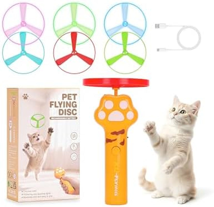 Cat Fetch Toy, Rechargeable Flying Disc Launcher with 6 Flying Discs, Cat Interactive Hunting Toys for Outdoor & Indoor
