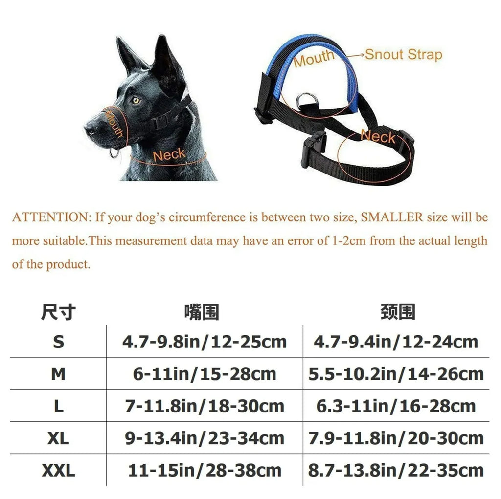 Adjustable Dog Muzzle - Anti-Bite & Anti-Chewing Leather Padded Mouth Cover for Small to Large Dogs