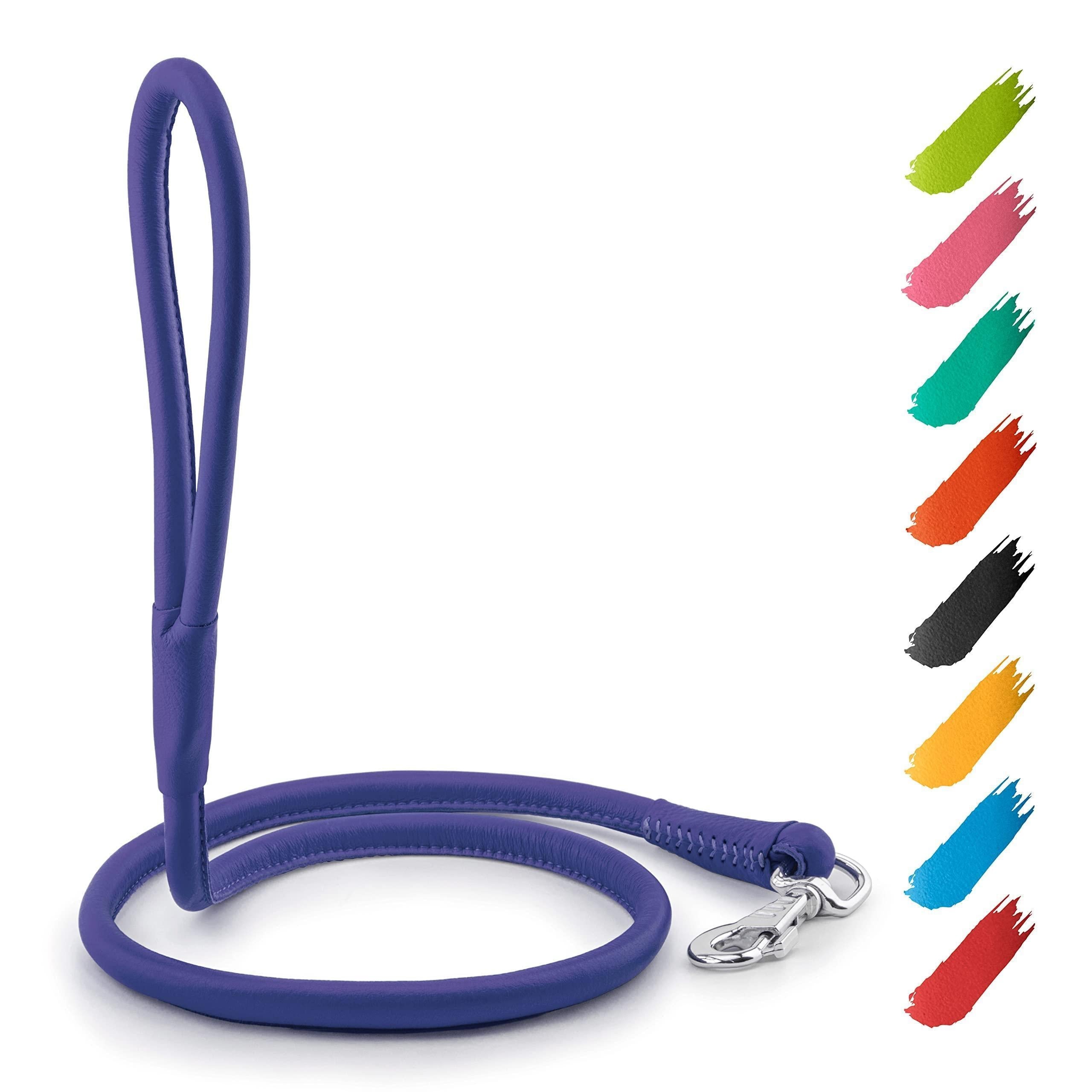 Rolled Leather Dog Leash 4 Ft X 0.4 in All Sizes Purple