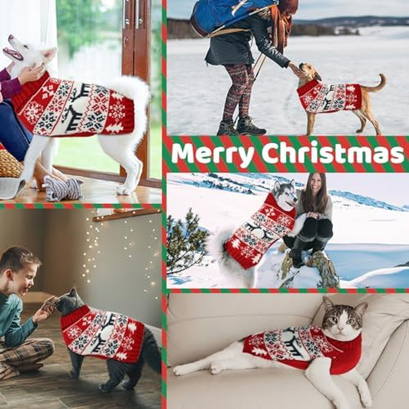 Christmas Dog Sweaters for Small Medium Large Dogs and Cats,Pet Soft Warm Holiday Outfit Girl & Boy,Pup Winter Clothes Turtleneck Double Knitting Collar for Outdoors Playing (Deer, L)