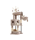Cat Tree, 45.3-Inch Cat Tower for Indoor Cats with Large Perch, All-In-One Cat Furniture with Cozy Bed, Hidden Space Cat Condo, Comfy Hammock, Scratching Posts & 3 Pompoms, Muchroom