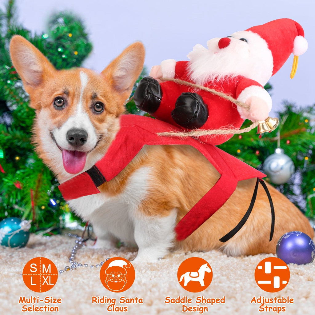 S-M-L-XL Options -- 1Pc Pet Christmas Costumes Red Winter Coat for Dog Riding Santa Claus with Bell Clothes New Year Outfit Cosplay Costumes Party Dress up for Cats