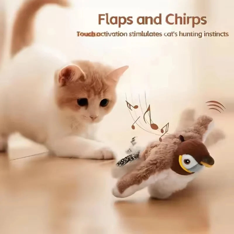 Upgraded Interactive Chirping Bird Cat Toys with Flapping Wings,No Flying Birds Cats Toy, Flying Simulation Electric Sparrow Shaking Hunting Pet Toy for Indoor-Larger