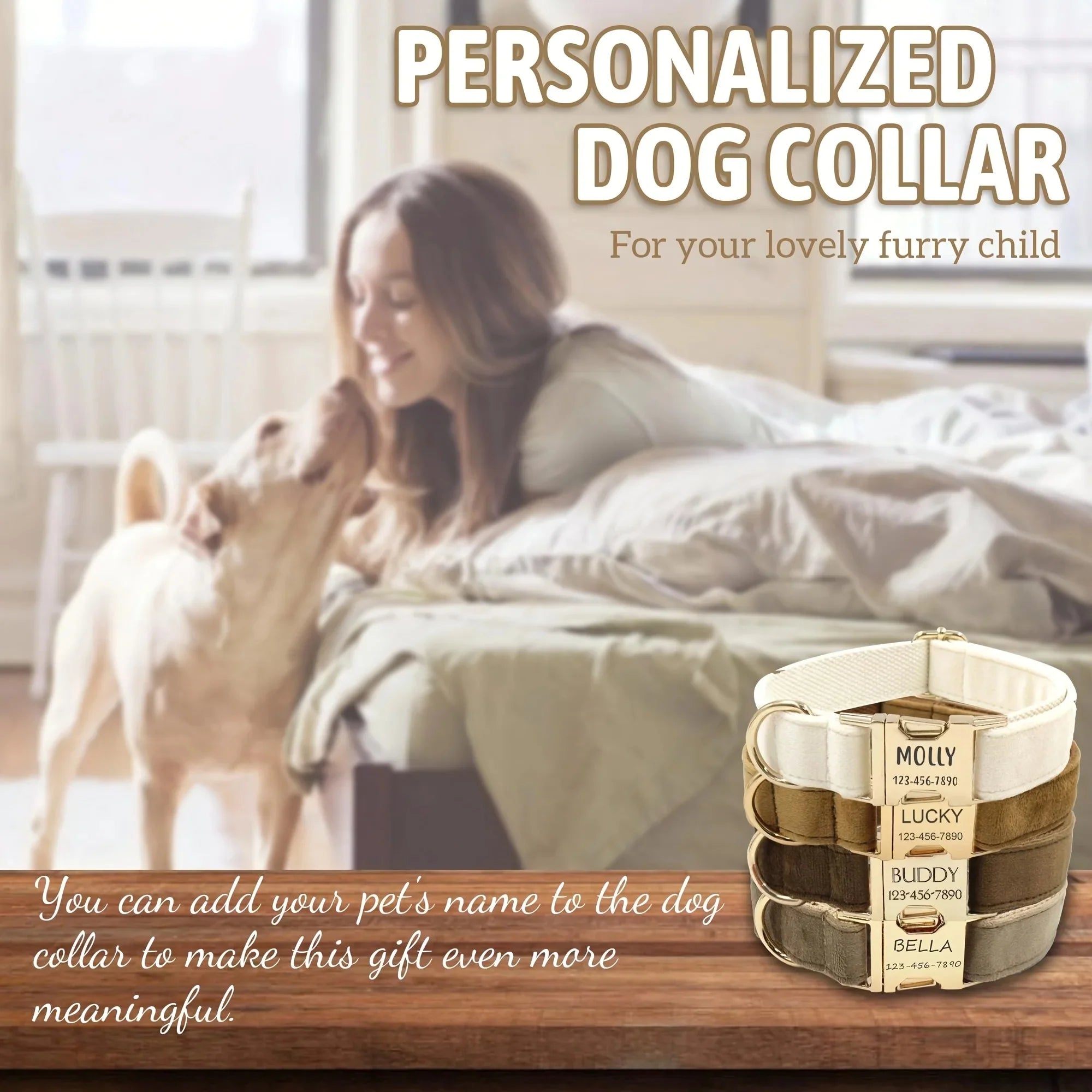 1Pc Personalized Dog Collar Velvet, Engraving Custom Name Phone Number ID Tag, Soft Comfy Adjustable Collars for Large