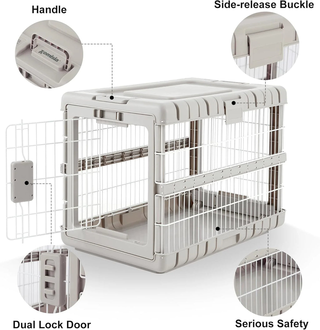 Foldable Dog Crate for Medium Dogs - 28" L Collapsible Dog Kennel No Tools Required with 4 Sides Steel Cage for Dogs Indoor, Portable Carrier with 2 Smooth Wheels for Travel