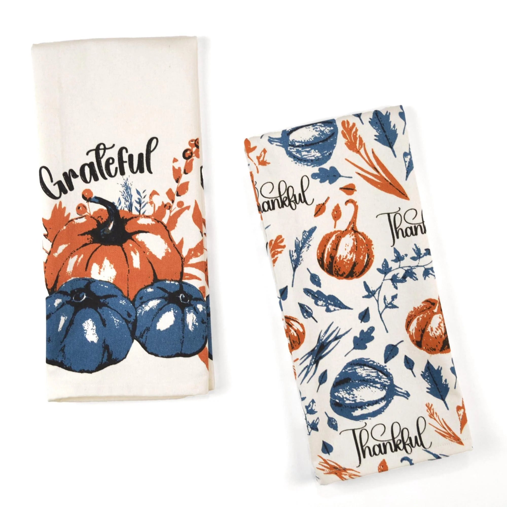 Set of 2 Thankful & Grateful Printed Dish Towels Hand Towels Boho Tea Towels Multifunctional Stylish Absorbent Quick Dry Soft 18 X28 100% Cotton Blue & Orange