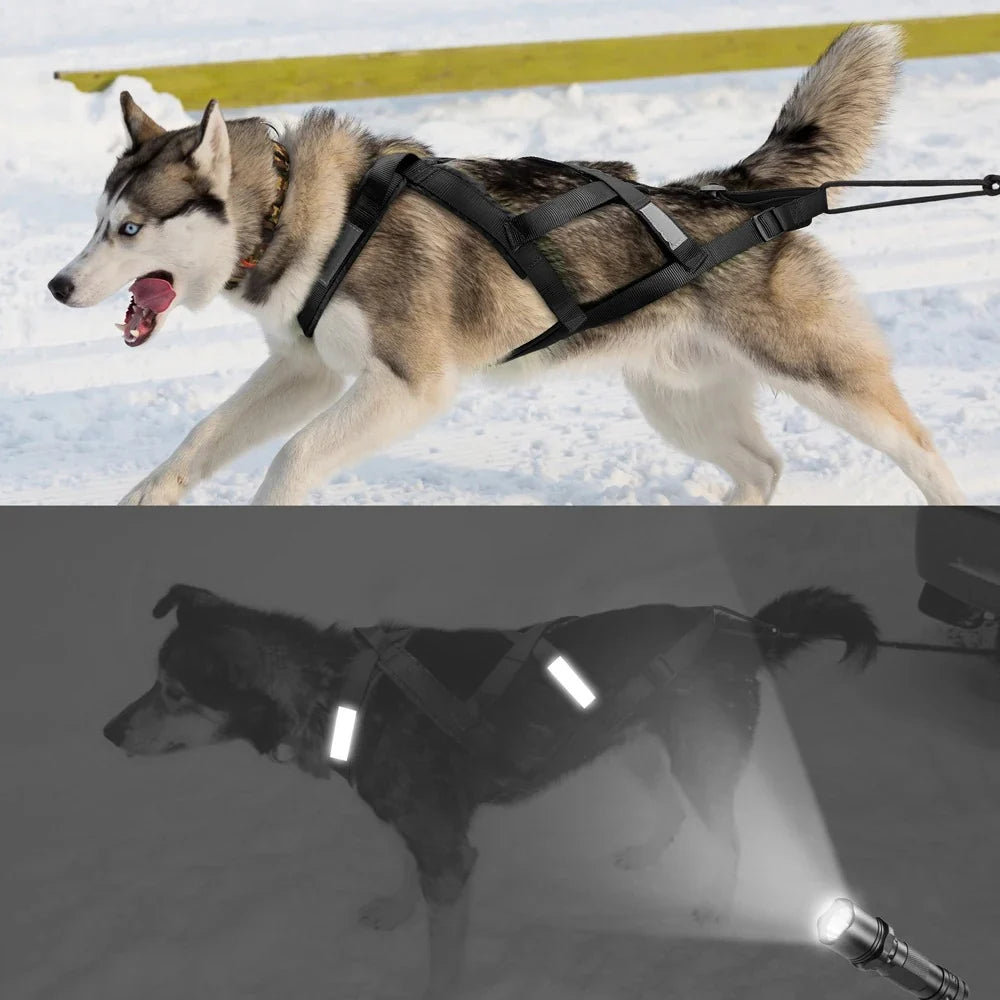 Waterproof Dog Sledding Harness Reflective Pet Sledding Skijoring Harness Big Large Dogs Weight Pulling Vest for Pet Training (65Cm - 85Cm)