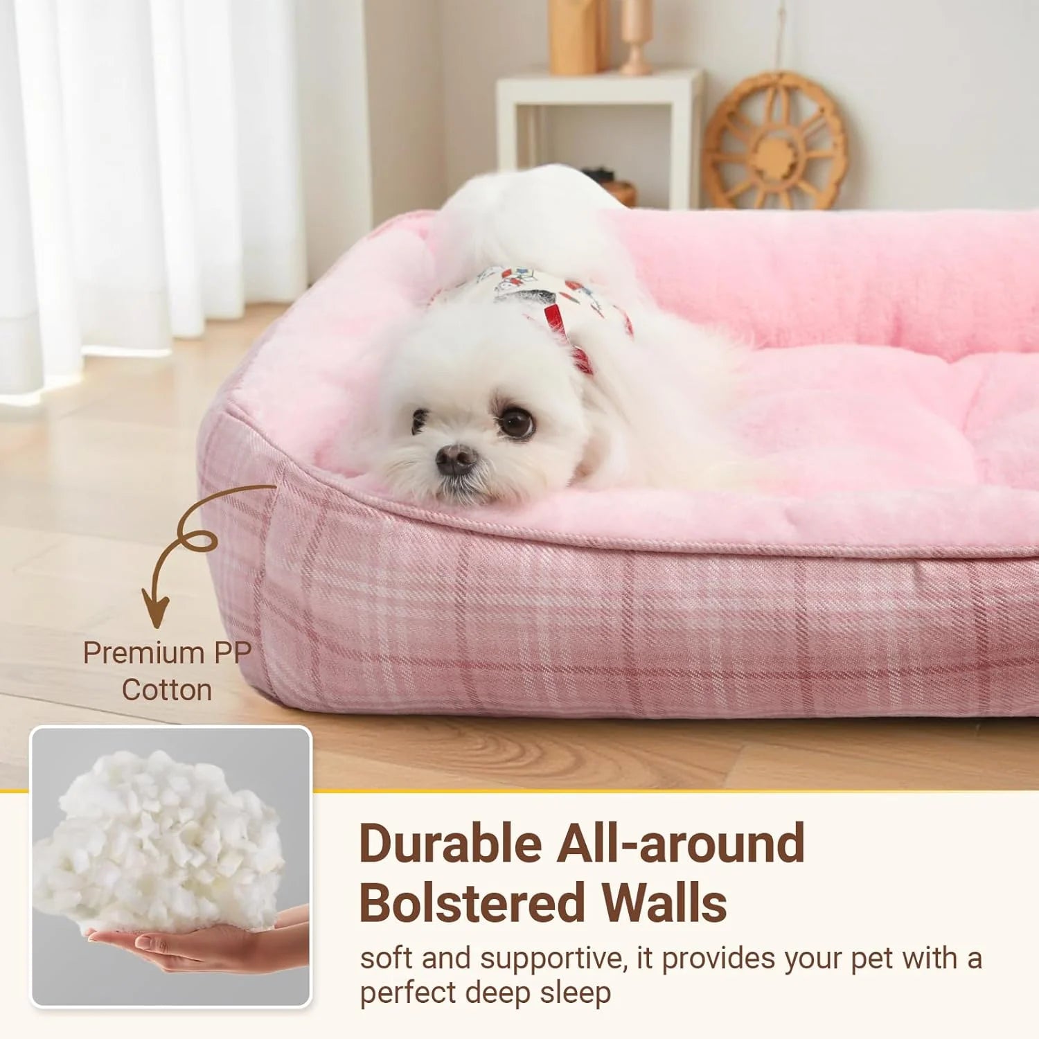Dog Beds for Small Medium Dogs & Cats, Orthopedic Sleeping Pet Bed for Couch with Durable Puppy Cuddler and Anti-Slip Bottom Machine Washable((Pink)