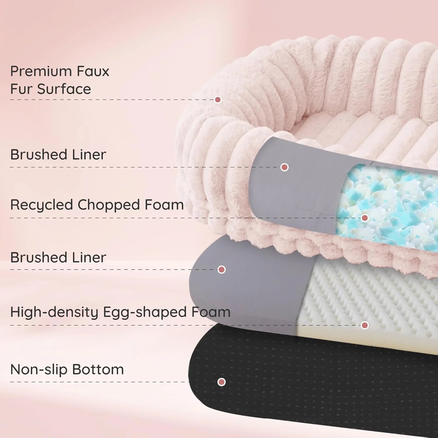 Human Dog Bed for Adult - Luxury Striped Faux Fur Giant Dog Bed with Portable Handle, Egg Orthopedic Foam Pad with Thick Warm Blanket, Pink