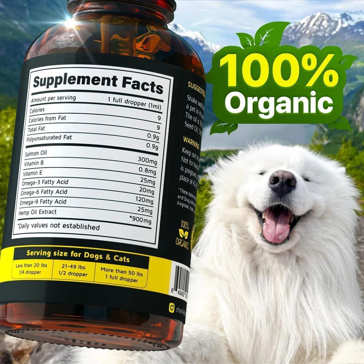 Hemp & Salmon Oil for Dogs Omega 3-6-9 Skin & Coat 1 Fl Oz