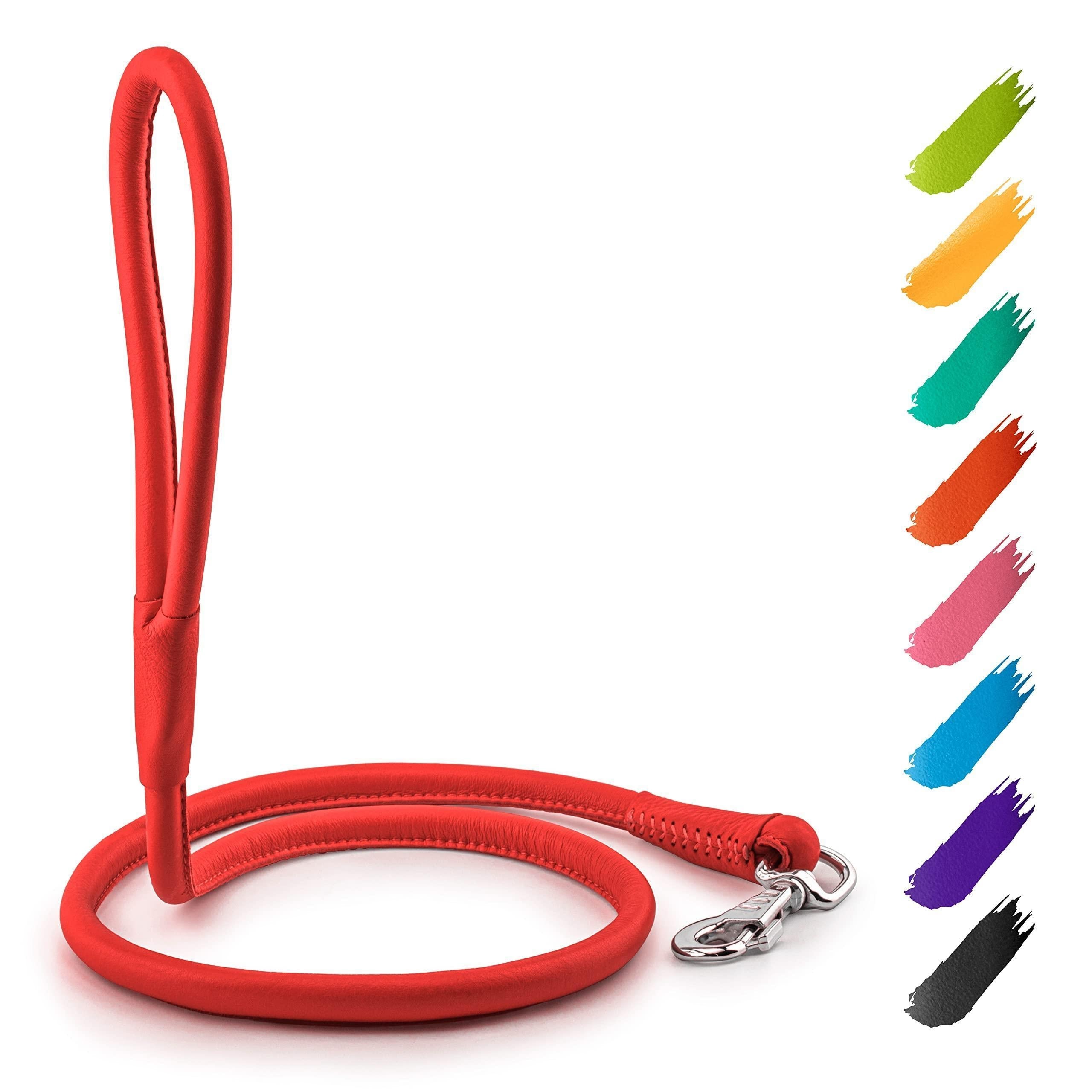 Rolled Leather Dog Leash 4 Ft X 0.3 in All Sizes Red