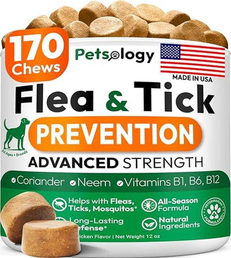 Flea and Tick Prevention for Dogs Pills - Natural Dog Flea & Tick Control - 170 Soft Chewables - Oral Defense Treatment for Dogs Supplement - Vet Formulated Chews - All Breeds & Ages - Made in USA