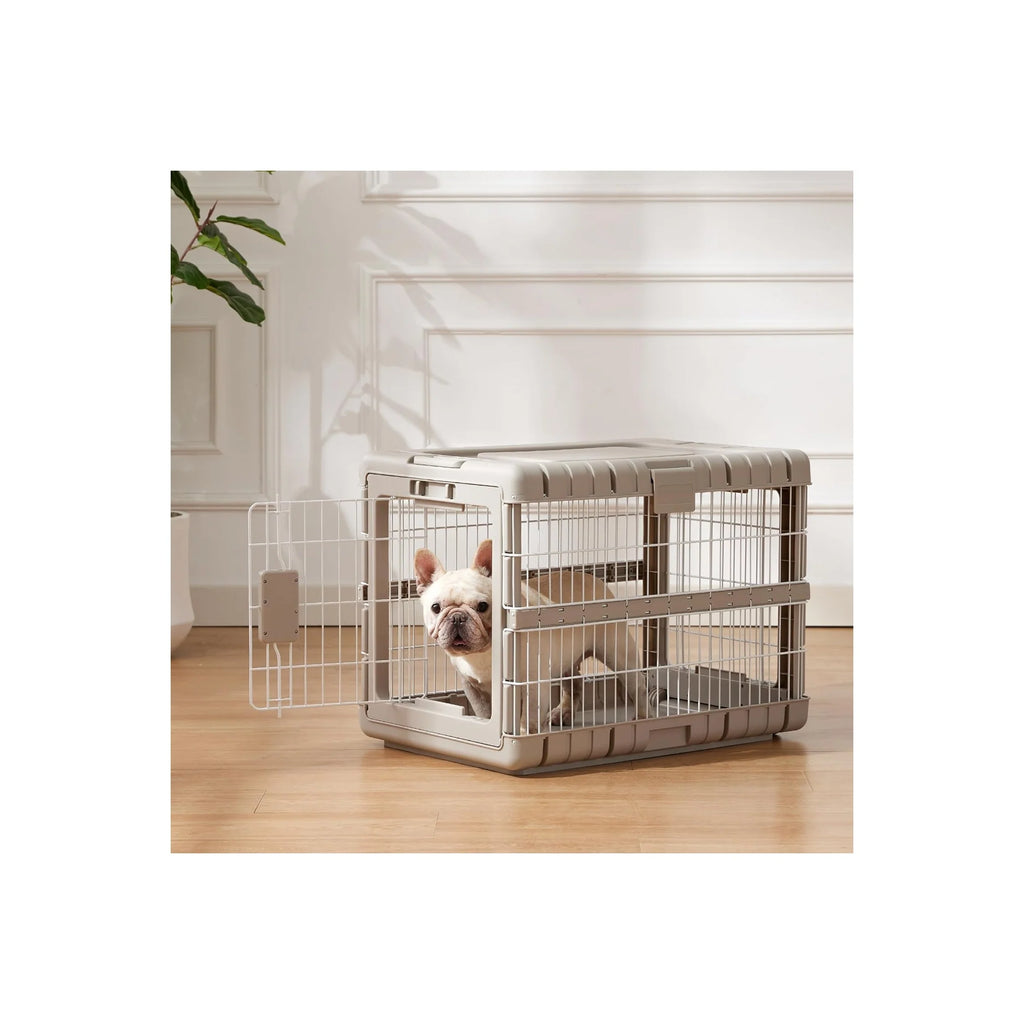 Foldable Dog Crate for Medium Dogs - 28" L Collapsible Dog Kennel No Tools Required with 4 Sides Steel Cage for Dogs Indoor, Portable Carrier with 2 Smooth Wheels for Travel