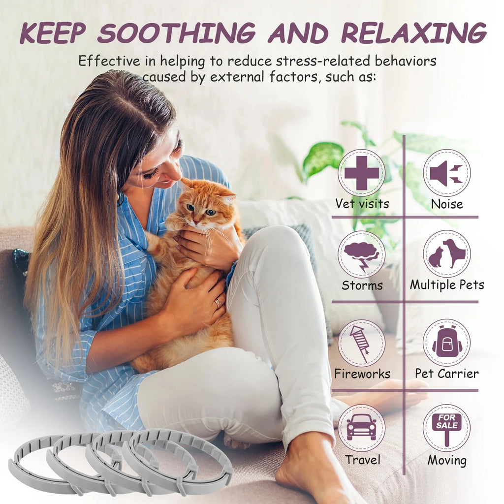 Pet Calming Collar for Cats Dogs Adjustable Anxiety Pheromone Reducing Pet Collar Lasting Natural Calm Relax Soothing Collars (4 Pcs)