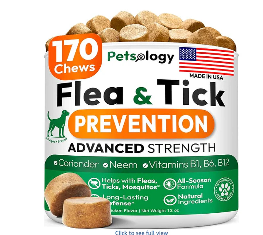 Flea and Tick Prevention for Dogs Pills - Natural Dog Flea & Tick Control - 170 Soft Chewables - Oral Defense Treatment for Dogs Supplement - Vet Formulated Chews - All Breeds & Ages - Made in USA
