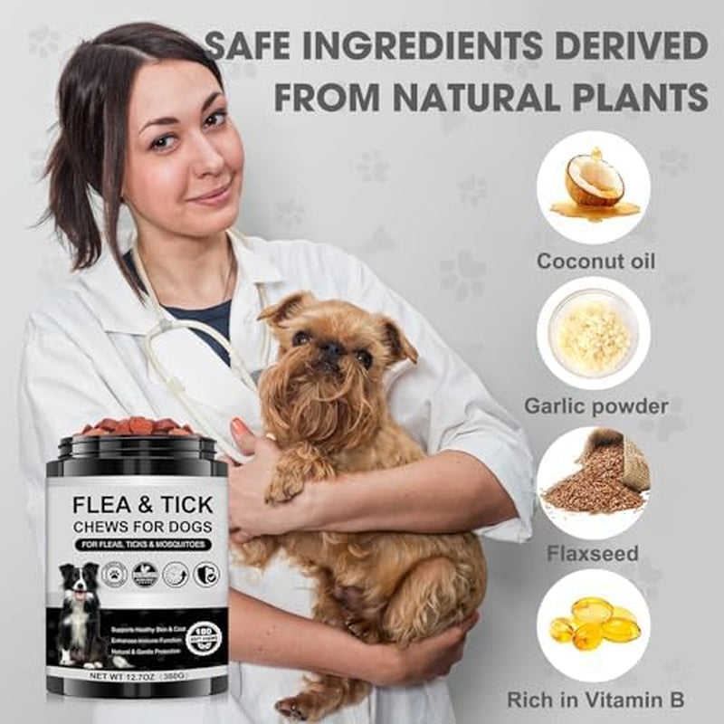 Dog Flea and Tick Chewable Supplement – Natural Support for Skin & Coat Health, Seasonal Comfort & Itch Relief – 180 Soft Chews with Chicken Flavor for Dogs & Puppies (180Pcs)