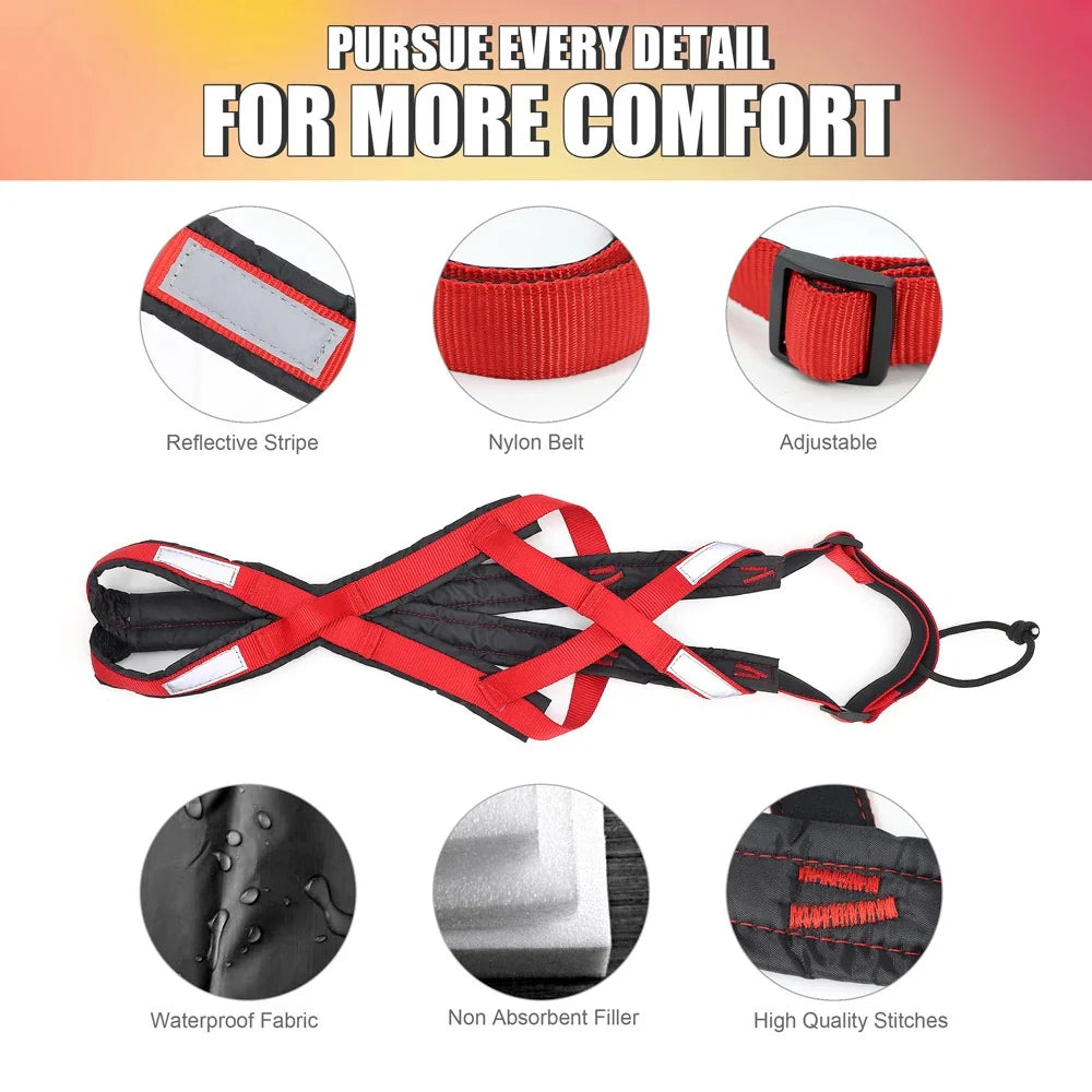 Waterproof Dog Sledding Harness Reflective Pet Sledding Skijoring Harness Big Large Dogs Weight Pulling Vest for Pet Training (65Cm - 85Cm)