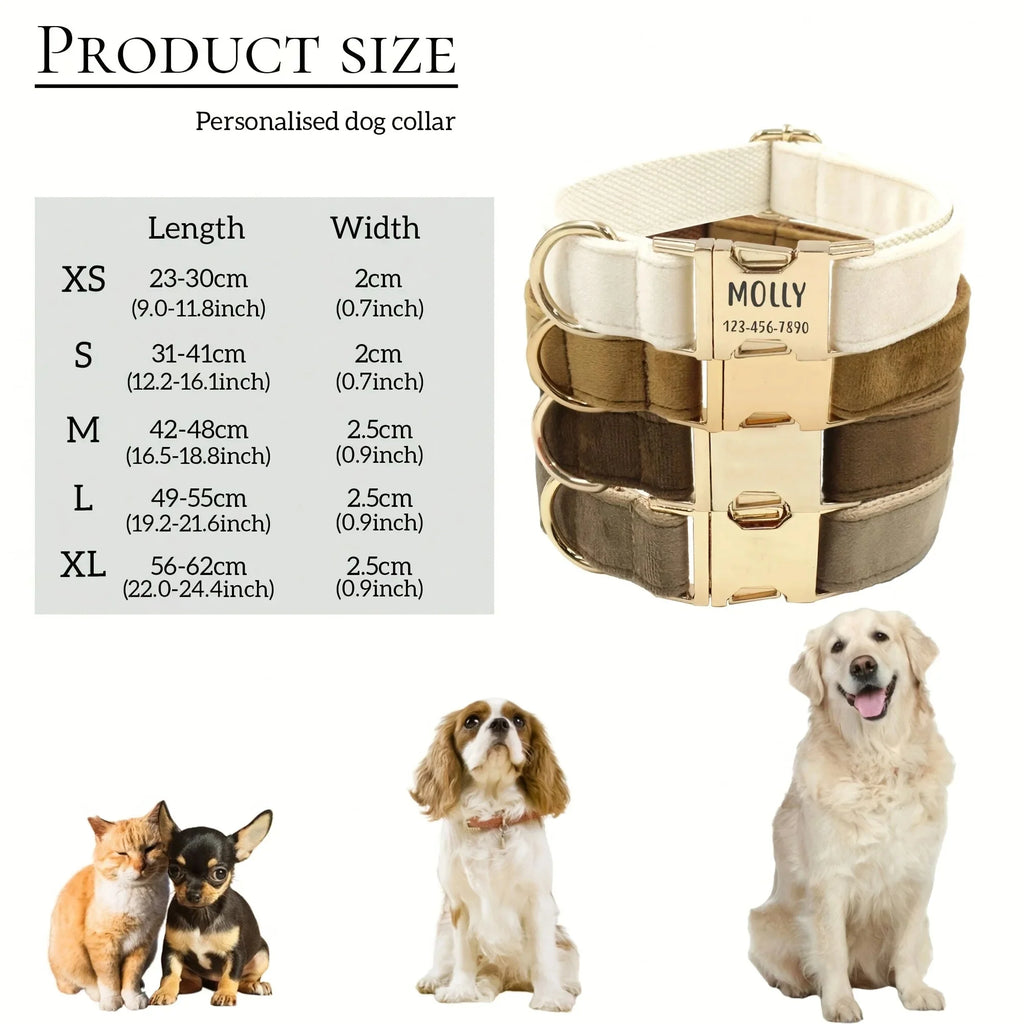 1Pc Personalized Dog Collar Velvet, Engraving Custom Name Phone Number ID Tag, Soft Comfy Adjustable Collars for Large