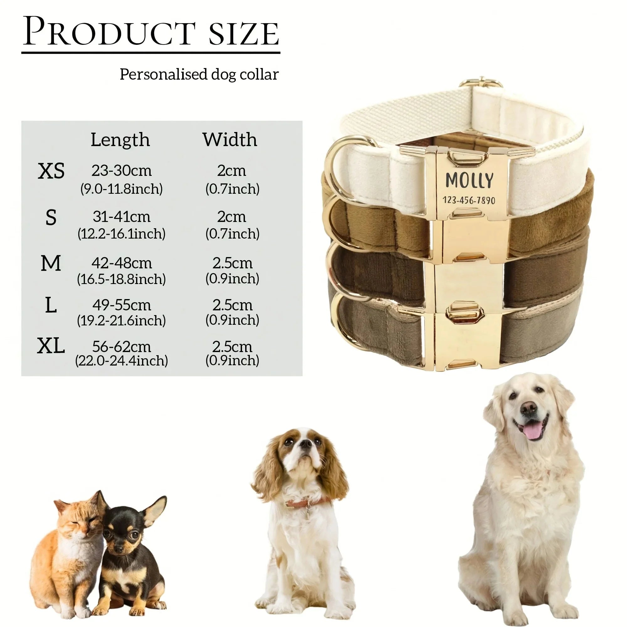 1Pc Personalized Dog Collar Velvet, Engraving Custom Name Phone Number ID Tag, Soft Comfy Adjustable Collars for Large