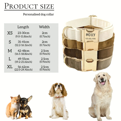 1Pc Personalized Dog Collar Velvet, Engraving Custom Name Phone Number ID Tag, Soft Comfy Adjustable Collars for Large