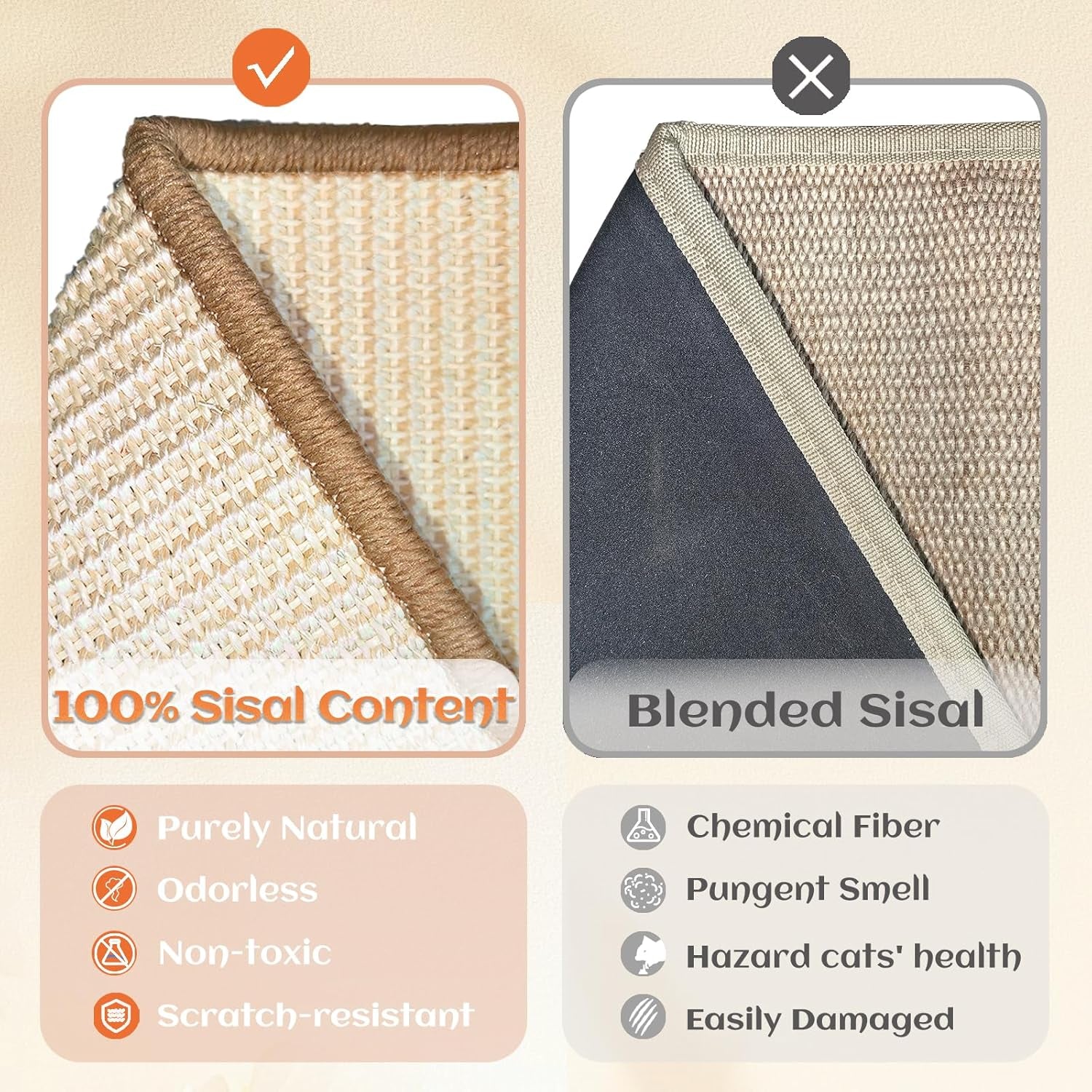 PETS Sisal Cat Scratcher Bed for Indoor Cats Hammock for Scratching Pad Cat Chair Natural Sisal Scratch Post for Large Cats Scratcher Lounge, Wooden Cat Furniture